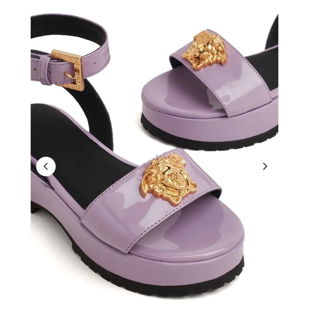 Versace Medusa Platform Sandals Kids Lilac Purple Good Patent Leather Gold 2-33